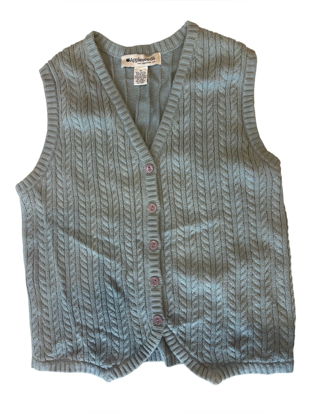 Appleseed's Women's Cable-Knit V-Neck Sweater Vest in Teal Green
